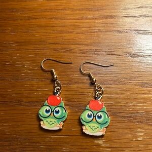 Green Owl Earrings